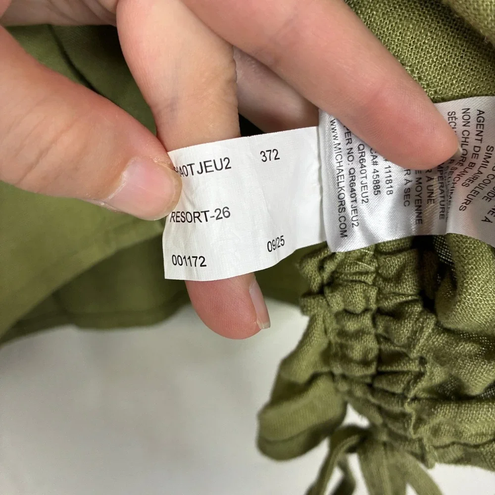 2025 Michael Michael Kors Womens Boxy Linen Blend Button Down Shirt Size L Green